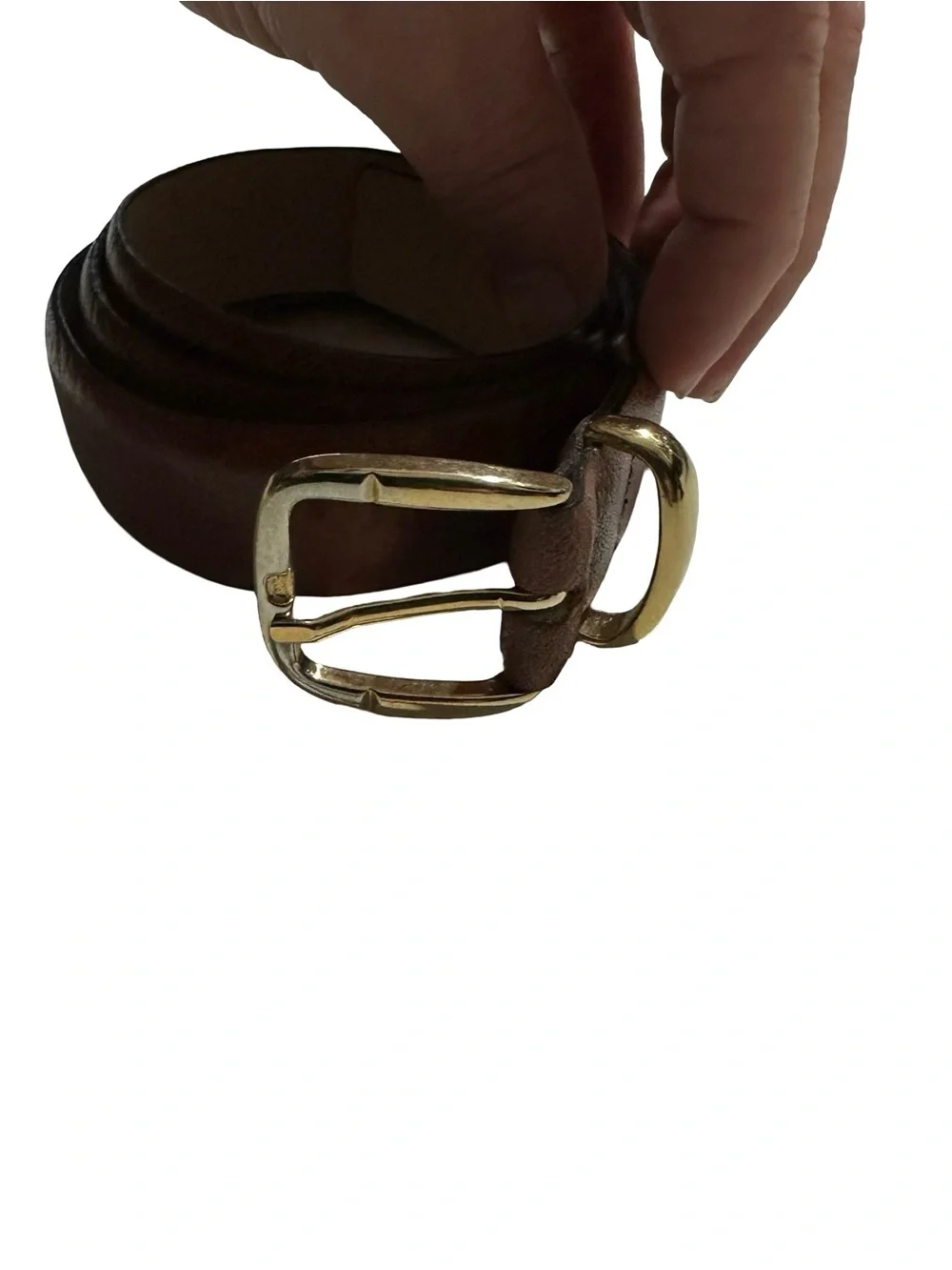 Vtg Manhattan Mens Leather Belt Brown Cognac Two Tone Buckle Made In USA Sz 34